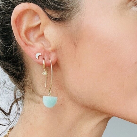 Dainty Opal Stud Earrings Pretty Opal Ear Stack Celestial Earrings Moon Studs - Picture 3 of 13